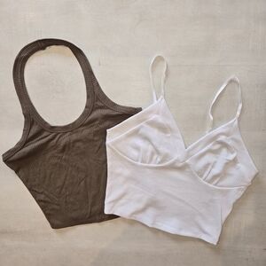 Bozzolo *2* Knit Cropped Tops White and Brown NWOT Small